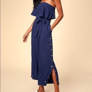 Lulus navy blue strapless jumpsuit